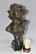 A BRONZED BUST AND A HEAD SCULPTURE, comprising a bronzed resin female bust in the style of