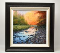 MIGUEL PEIDRO (SPAIN 1950) 'COMTRALUZ / BACKLIGHTING', a sunset landscape with small stream,