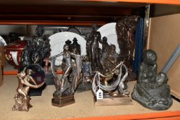 A GROUP OF FIGURES, eleven figures, each composite with painted or bronzed finishes, to include