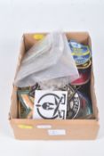 BOX CONTAINING LARGE NUMBER OF MILITARY/AIRBORNE/SF PATCHES & INSIGNIA, to include ID Cards, Dog