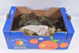 FOUR PIECES OF MILITARY FIELD KIT/COMBAT CLOTHING as follows, a Nylon/metal fittings Field