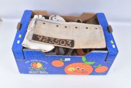 LARGE BOX CONTAINING ITEMS OF MILITARIA AS FOLLOWS, Drab Green large Mosquito net, DPM Camo