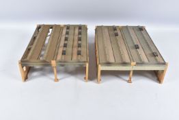 TWO CONSTRUCTED UNBOXED HORNBY DUBLO PLASTIC ENGINE SHED & EXTENSION KITS, No's.5005 & 5006, two