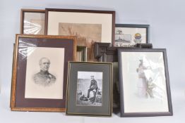 A SMALL COLLECTION OF MILITARY THEMED PRINTS, comprising a signed Muirhead Bone print of a