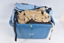 LARGE PLASTIC BIN CONTAINING VARIOUS ITEMS OF MILITARIA AS FOLLOWS, Blue coloured replica flying