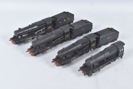 FOUR UNBOXED HORNBY DUBLO CLASS 8F LOCOMOTIVES, the three rail models have been converted for two