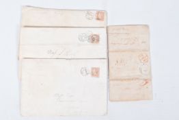 SELECTION OF 5 VALENTINES, stamps to fronts, one as 1846 entire, the other with original envelopes
