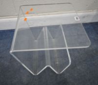 A MID-CENTURY TRANSPARENT ACRYLIC SIDE TABLE / MAGAZINE RACK, width 37cm x depth 36cm x height 41cm,