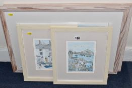 FOUR CORNISH SCENE LITHOGRAPHIC PRINTS, comprising two indistinctly signed limited edition harbour