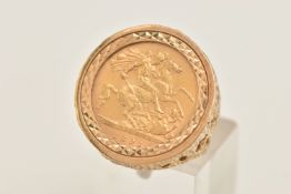 A MOUNTED HALF SOVEREIGN RING, 1893 George and the Dragon half sovereign, mounted in a yellow gold