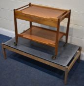 A MID-CENTURY TEAK AND FORMICA COFFEE TABLE, length 117cm x depth 61cm x height 32cm, and a mid-