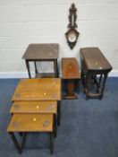 A 20TH CENTURY OAK GATE LEG TABLE, raised on spiral supports, united by stretchers, a smaller drop