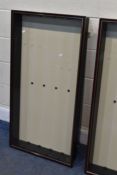 A PAIR OF GLASS FRONT COLLECTORS DISPLAY CABINETS, each containing four glass shelves, 113cm x 58cm,