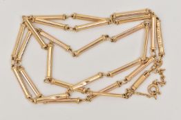 A 9CT GOLD ITALIAN CHAIN NECKLACE, designed as a series of polished hollow bar links, each