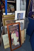 A QUANTITY OF DECORATIVE PRINTS AND MIRROR, to include a Chris Bennett signed limited edition