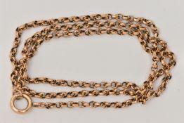 A ROSE METAL BELCHER CHAIN, fitted with a spring clasp, attached tag to one link stamped 9ct, length