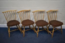 A SET OF FOUR ERCOL MODEL 714 ELM AND BEECH DINING CHAIRS, with loose pads (4)