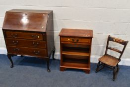 AN EDWARDIAN MAHOGANY AND CROSSBANDED BUREAU, on cabriole legs, width 76cm x depth 44cm x height