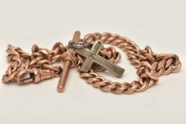 A 9CT ROSE GOLD ALBERT CHAIN, curb link chain with links stamped 9.375, fitted with a lobster