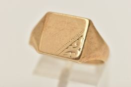 A GENTS 9CT GOLD SIGNET RING, of a square polished form, polished band, hallmarked 9ct Birmingham,