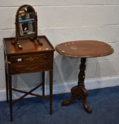 A GEORGIAN STYLE MAHOGANY TELEPHONE TABLE, with a gallery top and two drawers, width 45cm x depth