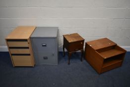 A MID CENTURY CORNWELL-NORTON TEAK MULTI PURPOSE COFFEE TABLE, along with a walnut sewing box, a