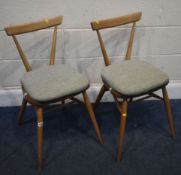 LUCIAN ERCOLANI, A PAIR OF ERCOL BLONDE ELM AND BEECH STACKING CHAIRS, with single bar back on