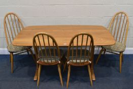 LUCIAN ERCOLINI, AN ERCOL WINDSOR ELM AND BEECH REFECTORY TABLE, on a trestle base, model 822,