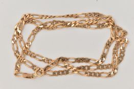A 9CT GOLD ITALIAN FIGARO CHAIN NECKLACE, fitted with a spring clasp, hallmarked 9ct Birmingham