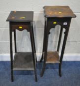 AN EARLY 20TH CENTURY OAK JARDINIERE STAND, raised on shaped legs, united by an undershelf, height