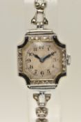 A LADIES MID 20TH CENTURY WRISTWATCH, manual wind, round silvered dial, Arabic numerals and blue