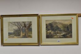 TWO 19TH CENTURY WATERCOLOUR LANDSCAPES, comprising Joseph Paul Pettitt (1812-1882) depicting a male