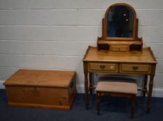 A YOUNGER PINE DRESSING TABLE, with a single swing mirror, three drawers, width 87cm x depth 46cm