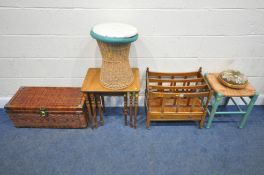 A SELECTION OF OCCASIONAL FURNITURE, to include a yew wood canterbury, a nest of three tables, two