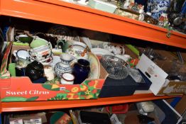 FIVE BOXES AND LOOSE CERAMICS AND GLASSWARE to include a box of assorted vases and jugs to include a