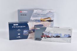 A GROUP OF BOXED LIMITED EDITION 1:50 SCALE CORGI DIECAST HEAVY DUTY TRUCK AND TRAILER, to include a