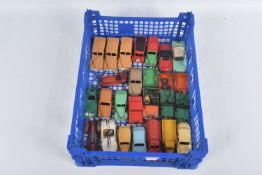 A QUANTITY OF UNBOXED ASSORTED MAINLY 1950'S CORGI AND DINKY TOYS VEHICLES, condition ranges from