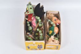 BOXED PELHAM SL63 MOTHER DRAGON AND BABY DRAGON PUPPETS, both appear complete and in good condition,