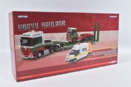 A BOXED LIMITED EDITION CORGI HEAVY HAULAGE 1:50 SCALE DIECAST TRANSPORTER AND VAN, includes an