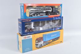 THREE BOXED 1:50 SCALE DIECAST HAULAGE TRANSPORT TRUCK MODELS, to include a Tekno Scania Tanker,