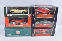 SIX BOXED 1:18 SCALE DIECAST MODEL VEHICLES, to include four Bburago models, a Ferrari 250 Testa