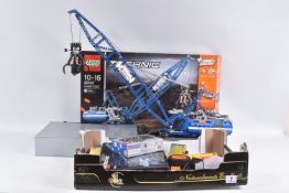 A BUILT LEGO TECHNIC CRAWLER CRANE MODEL, numbered 42042, working model, and appears complete but