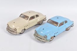 TWO UNBOXED SCHUCO INGENICO TINPLATE CARS, battery powered remote control cream one is No.5311 and