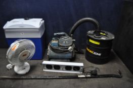 A ELECTRIC COOL BOX, a vintage compressor, Workzone ash vac attachment, smart air portable