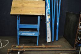 TWO SASH CRAMPS, both unnumbered, along with two pairs of Silverline folding log sawing horses,