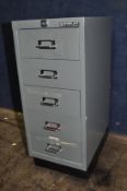 A BISLEY METAL FILING CABINET, with 5 drawers and lock but no key, width 28cm, depth 41cm, height