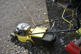 A CHALLENGE XSS40E PETROL LAWN MOWER, with grass box, condition report: engine pulls freely but