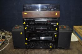 A TEAC, AIWA, PIONEER AND KEF COMPONENT HI FI, comprising an A-R610 amplifier (missing knob from