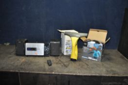 A KARCHER WINDOW VAC, in original box with power supply, a Silvercrest Hi Fi, speakers and remote,