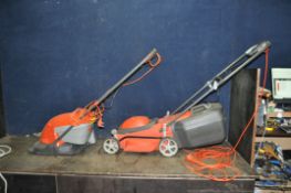 TWO FLYMO ELECTRIC LAWN MOWERS, comprising a Hover Vac 250, and an Easistore 340R with grassbox (